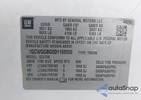 2013 Chevrolet Express 2500 Work Van из США, поврежденный, VIN 1GCWGGBG8D1168560